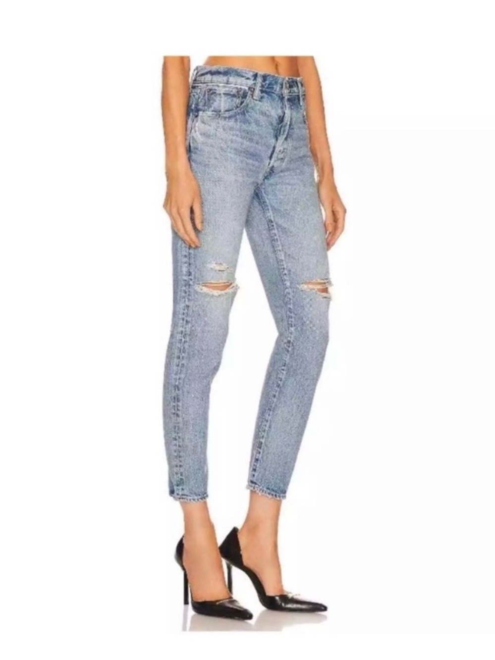 Moussy Vintage Humphreys high rise Light Wash Distressed Straight-Leg Jeans
